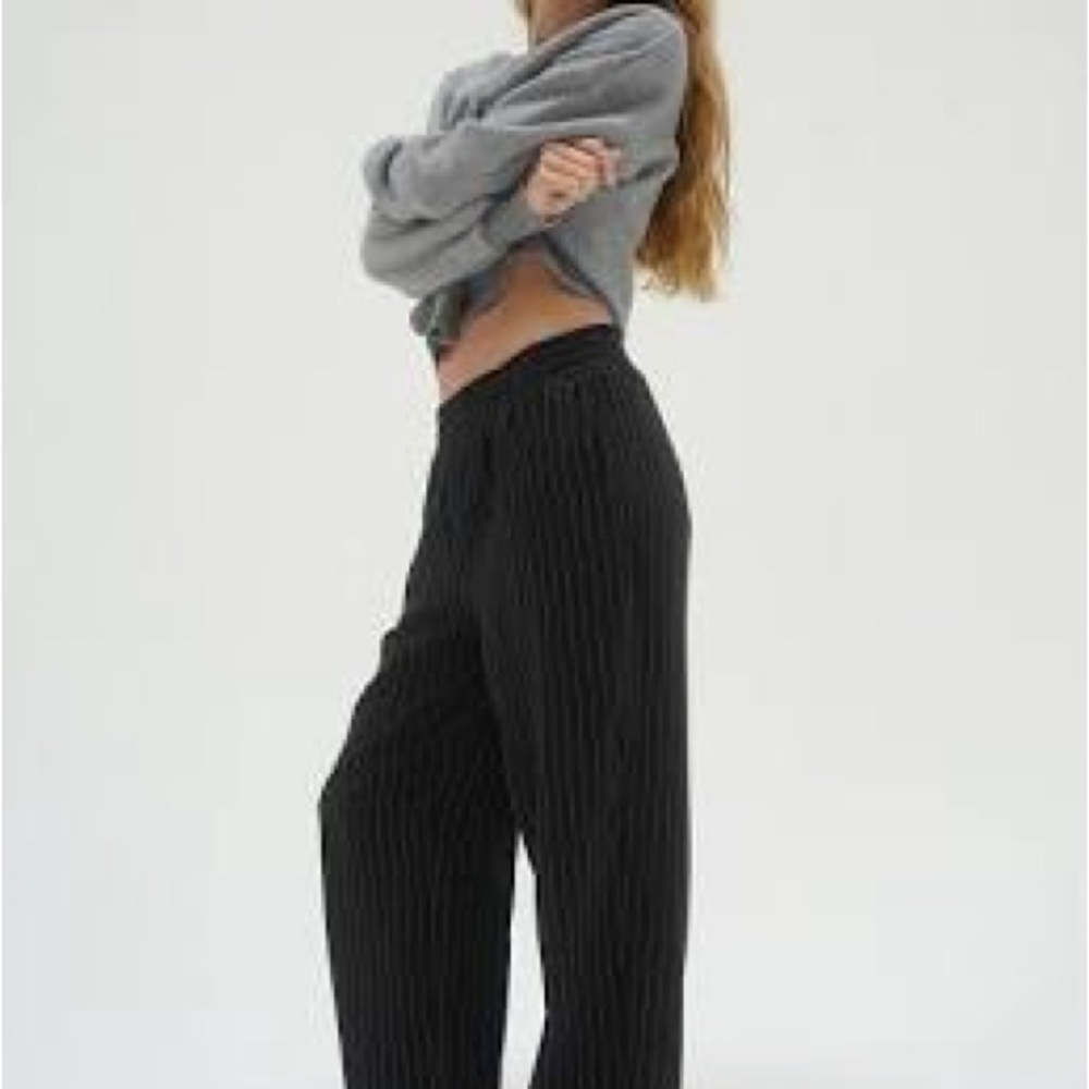 SANTO PINSTRIPE ELASTIC WAIST PANT - BLACK WHITE PINSTRIPE - S